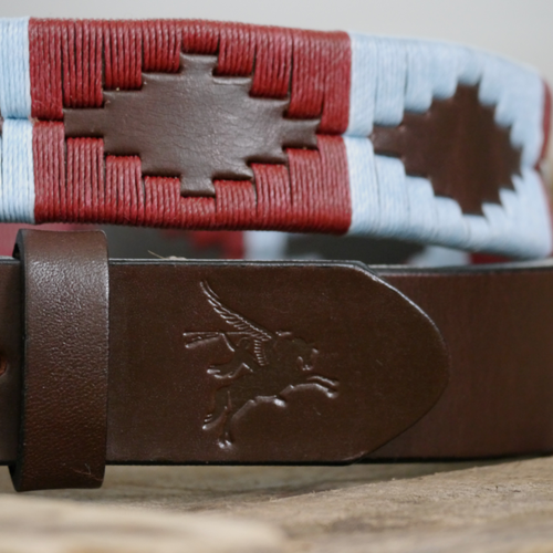 Close-up of the Airborne leather polo belt leather and stitching detail