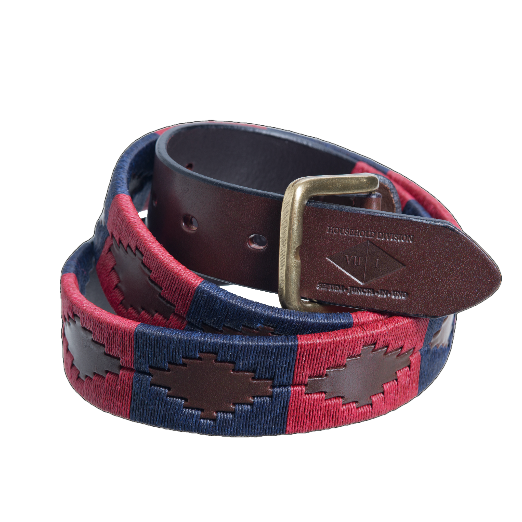 Close-up of the Household Division leather polo belt leather and stitching detail