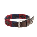Close-up of the Country Direct & Pampeano Household Division Leather Dog Collar, featuring brown leather, with red and navy thread detailing.