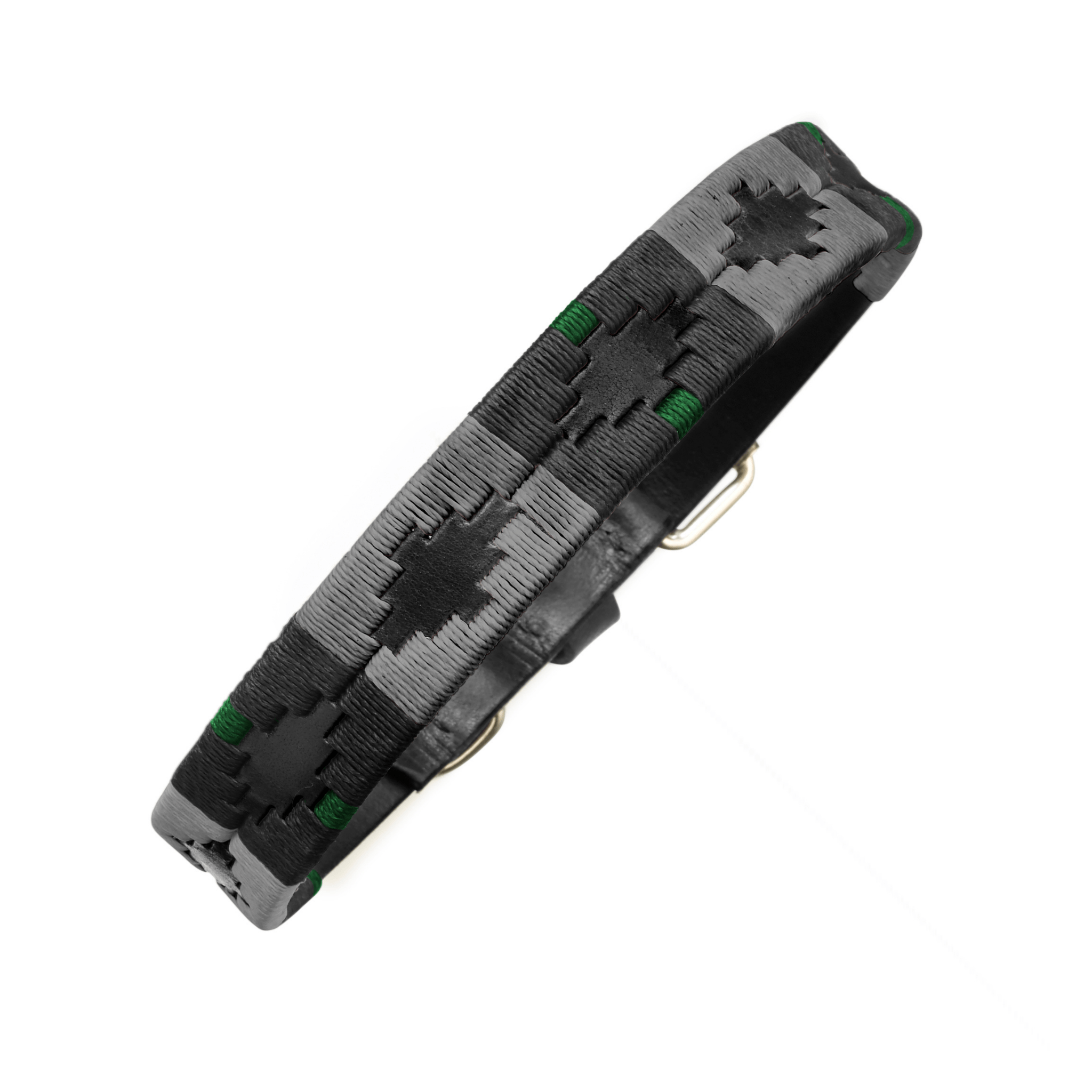 The Country Direct & Pampeano Commando Forces - REORG Leather Dog Collar, with black, grey, and green detailing.