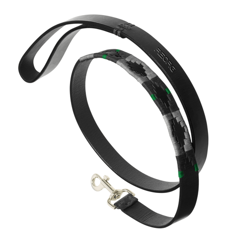 Close-up of the Country Direct & Pampeano Commando Forces - REORG Leather Dog Lead, featuring black, grey, and green detailing.
