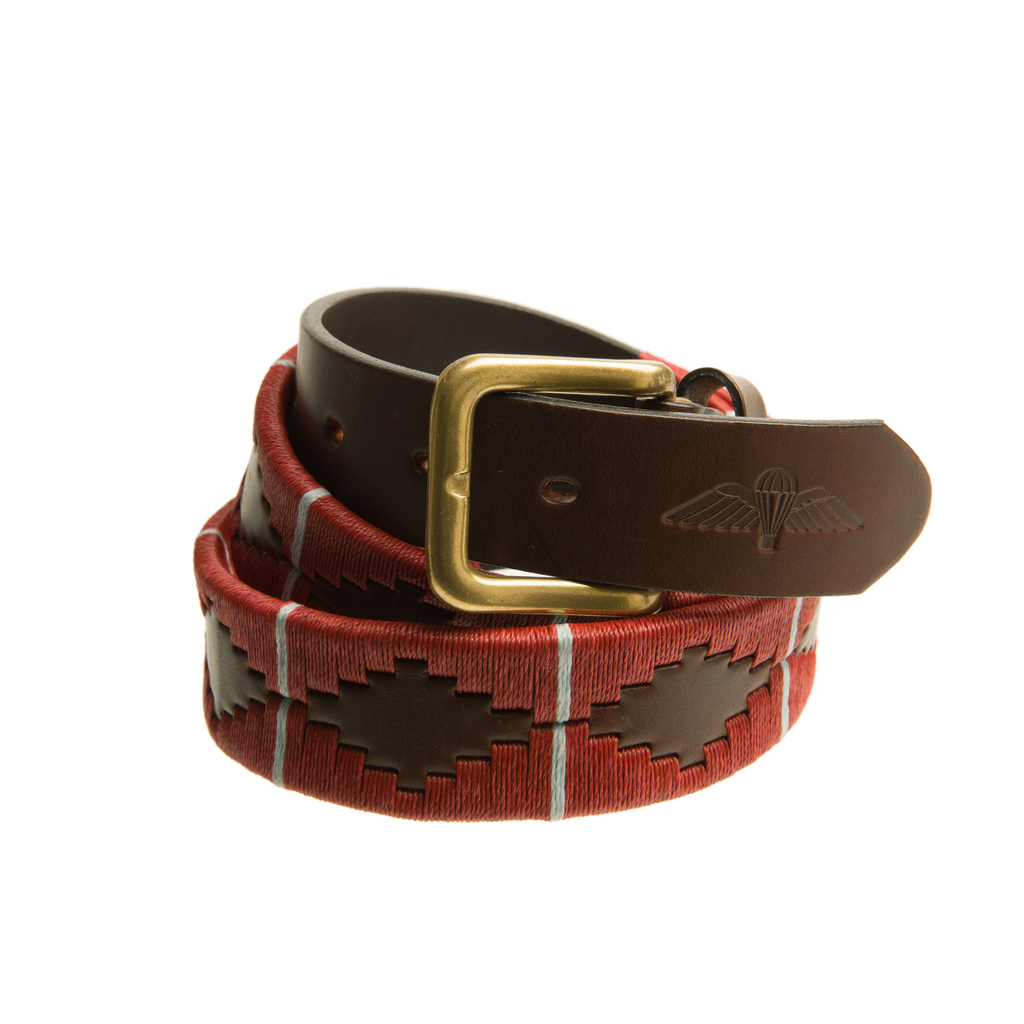 Parachute Regiment leather polo belt handcrafted by Pampeano in regimental colours