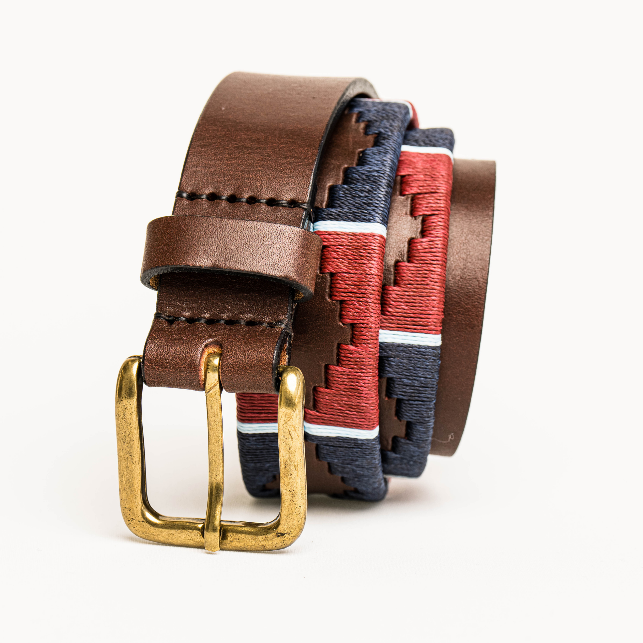 Close-up of the Royal Air Force leather polo belt leather and stitching detail