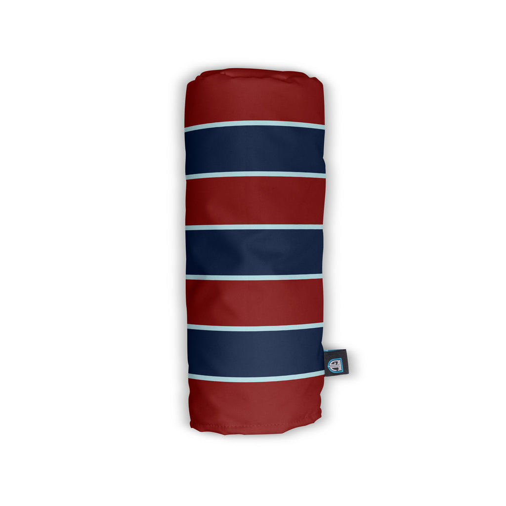 Close-up of the Royal Air Force golf head covers leather and stitching detail