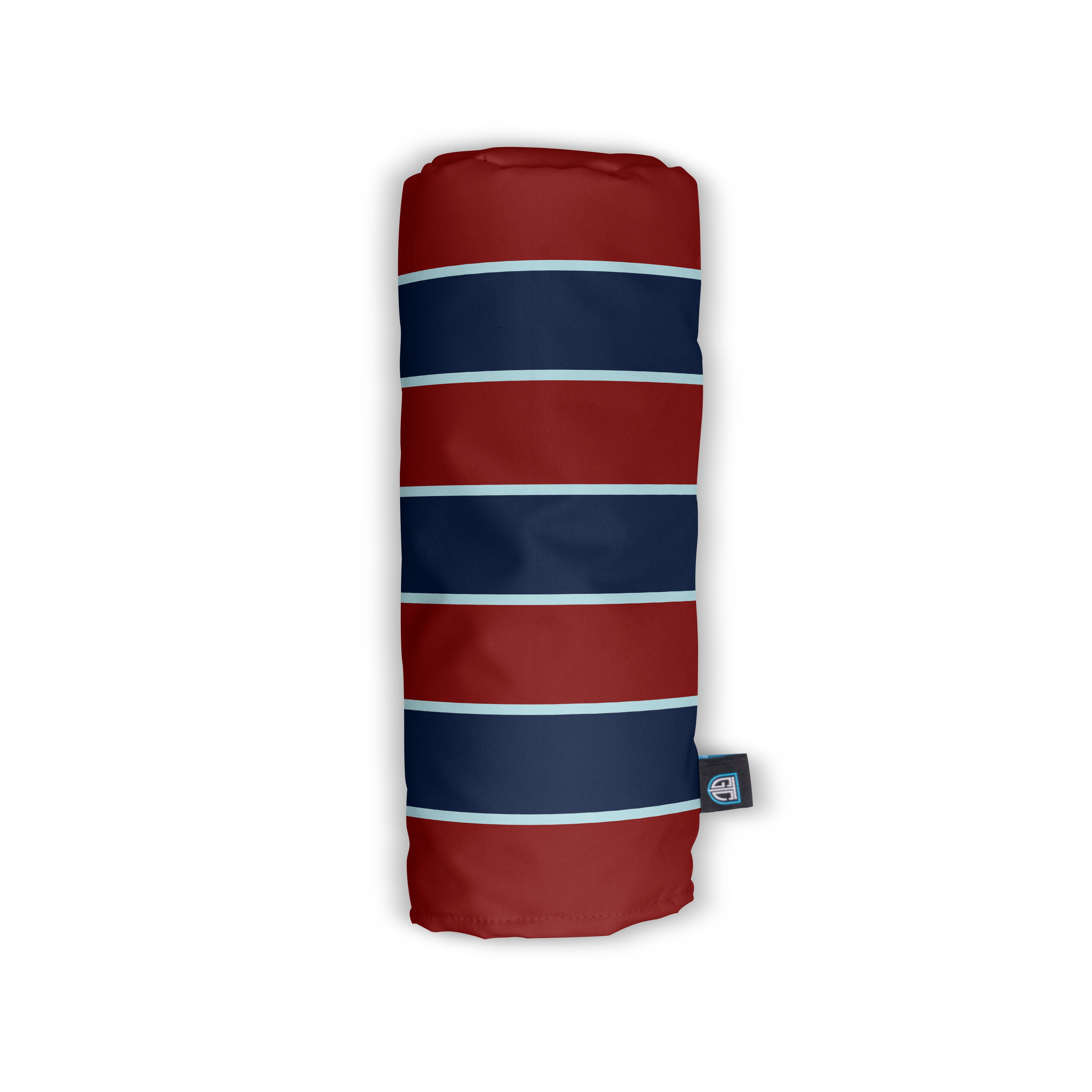 Close-up of the Royal Air Force golf head covers leather and stitching detail