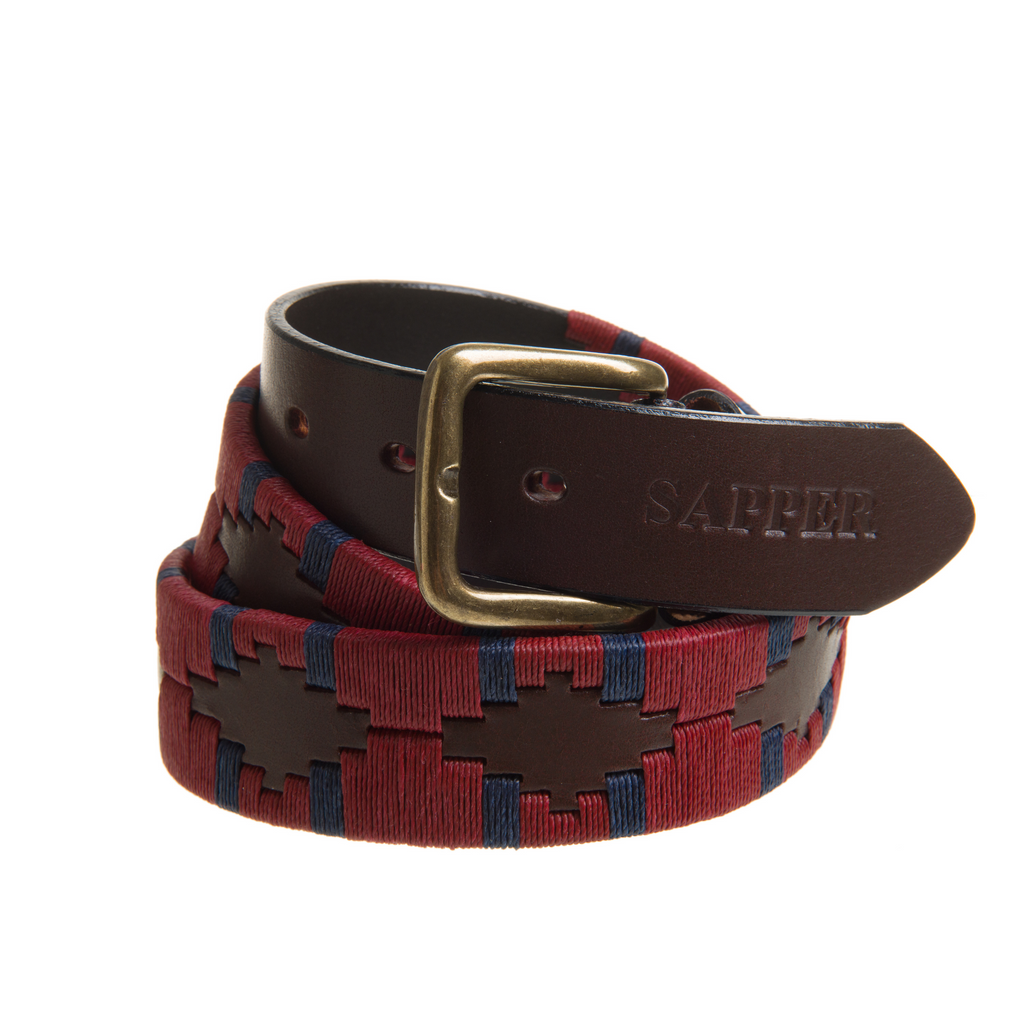 Close-up of the Royal Engineers leather polo belt leather and stitching detail