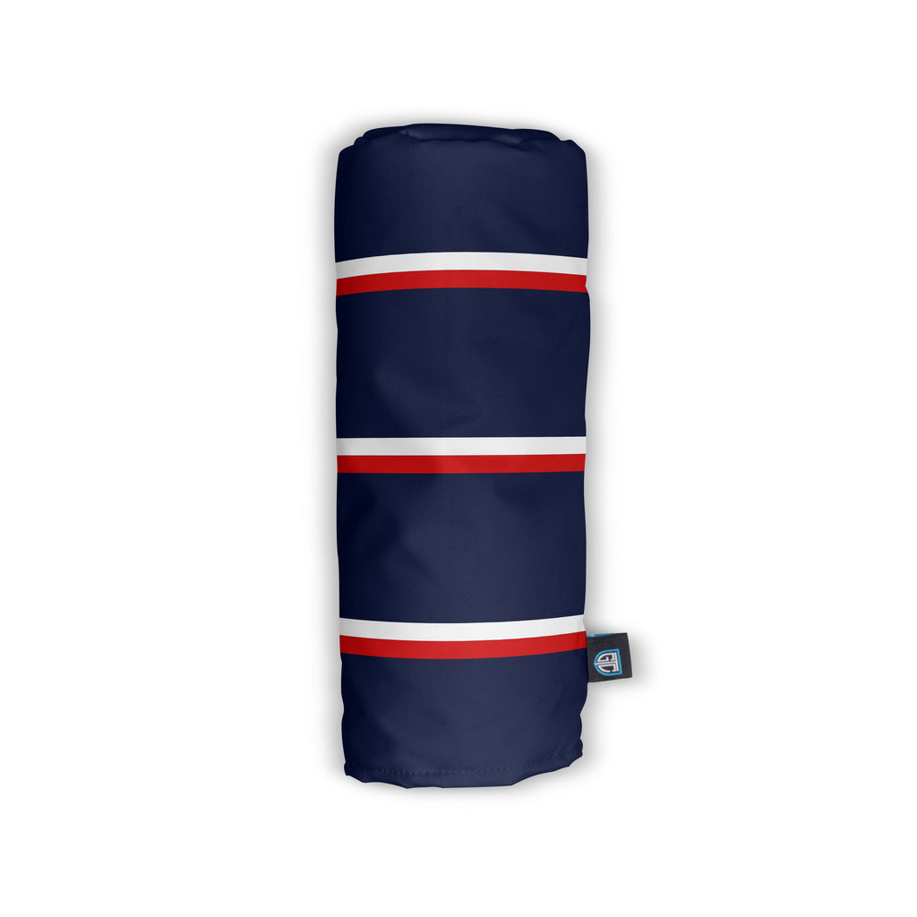 Close-up of the Royal Navy golf head covers leather and stitching detail