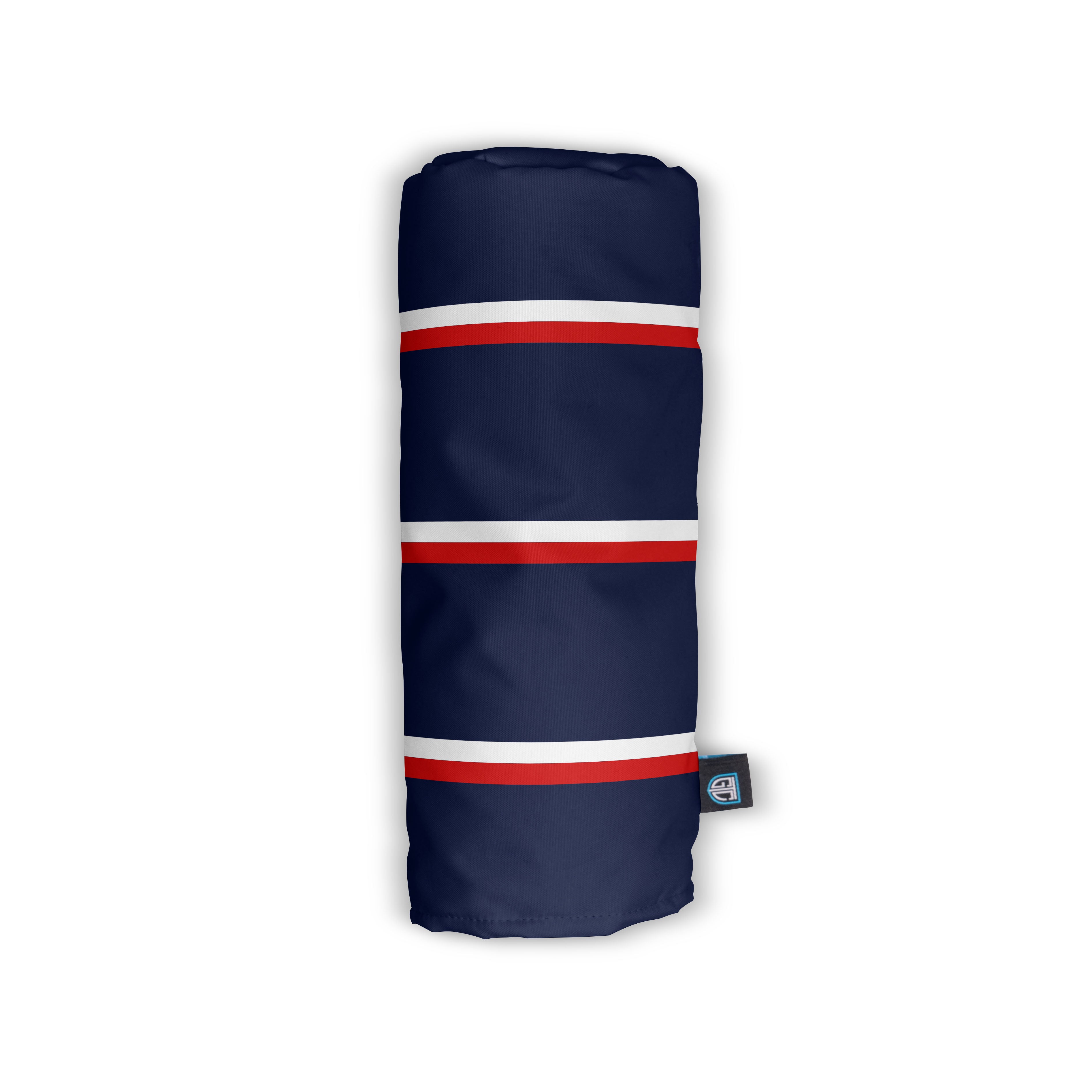 Close-up of the Royal Navy golf head covers leather and stitching detail