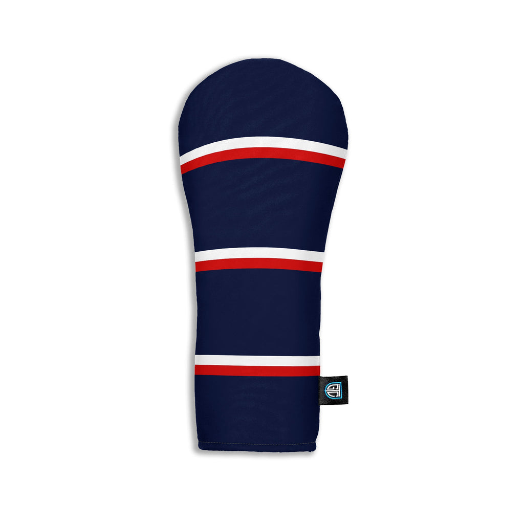 Royal Navy golf head covers shown with buckle detail