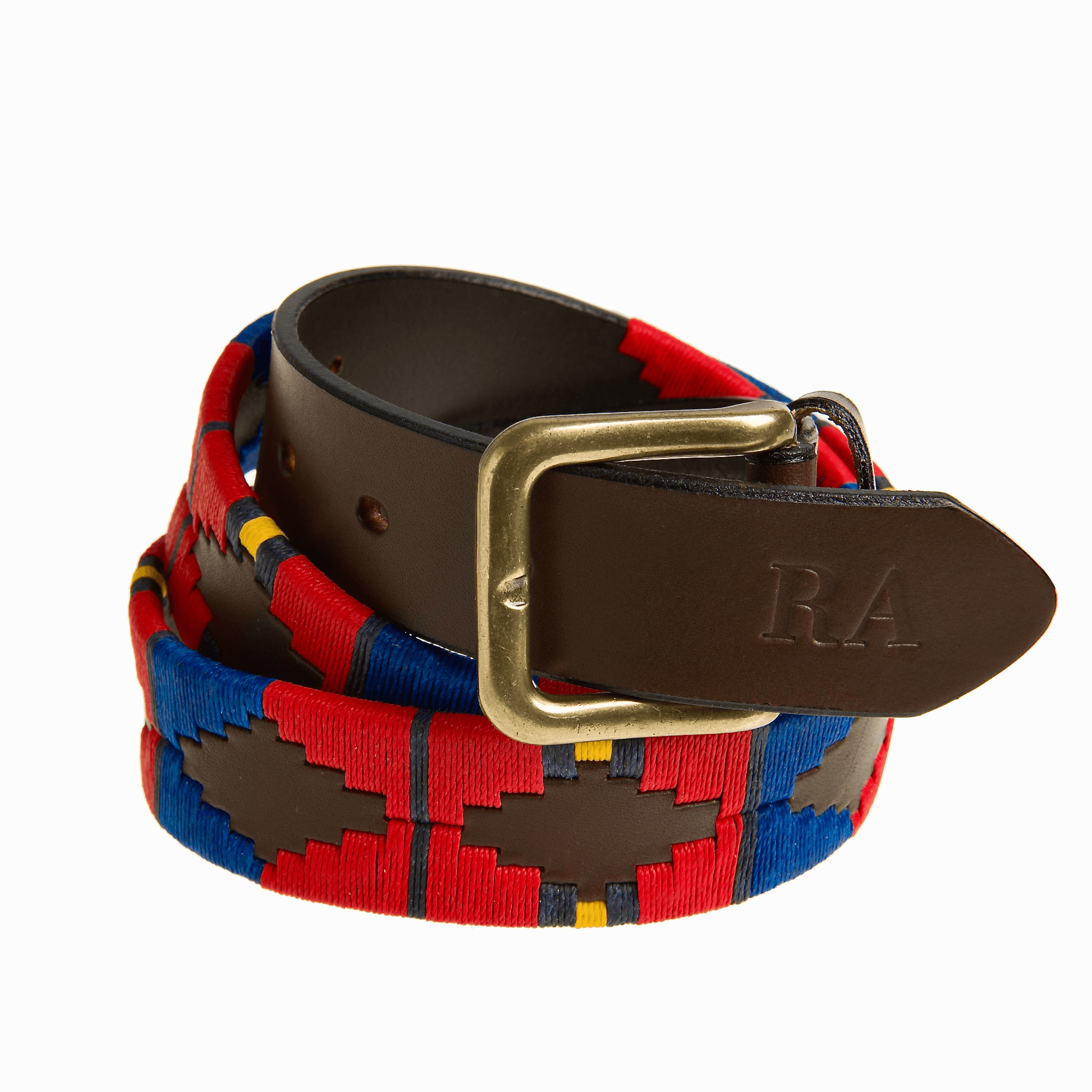 Close-up of the Royal Artillery leather polo belt leather and stitching detail